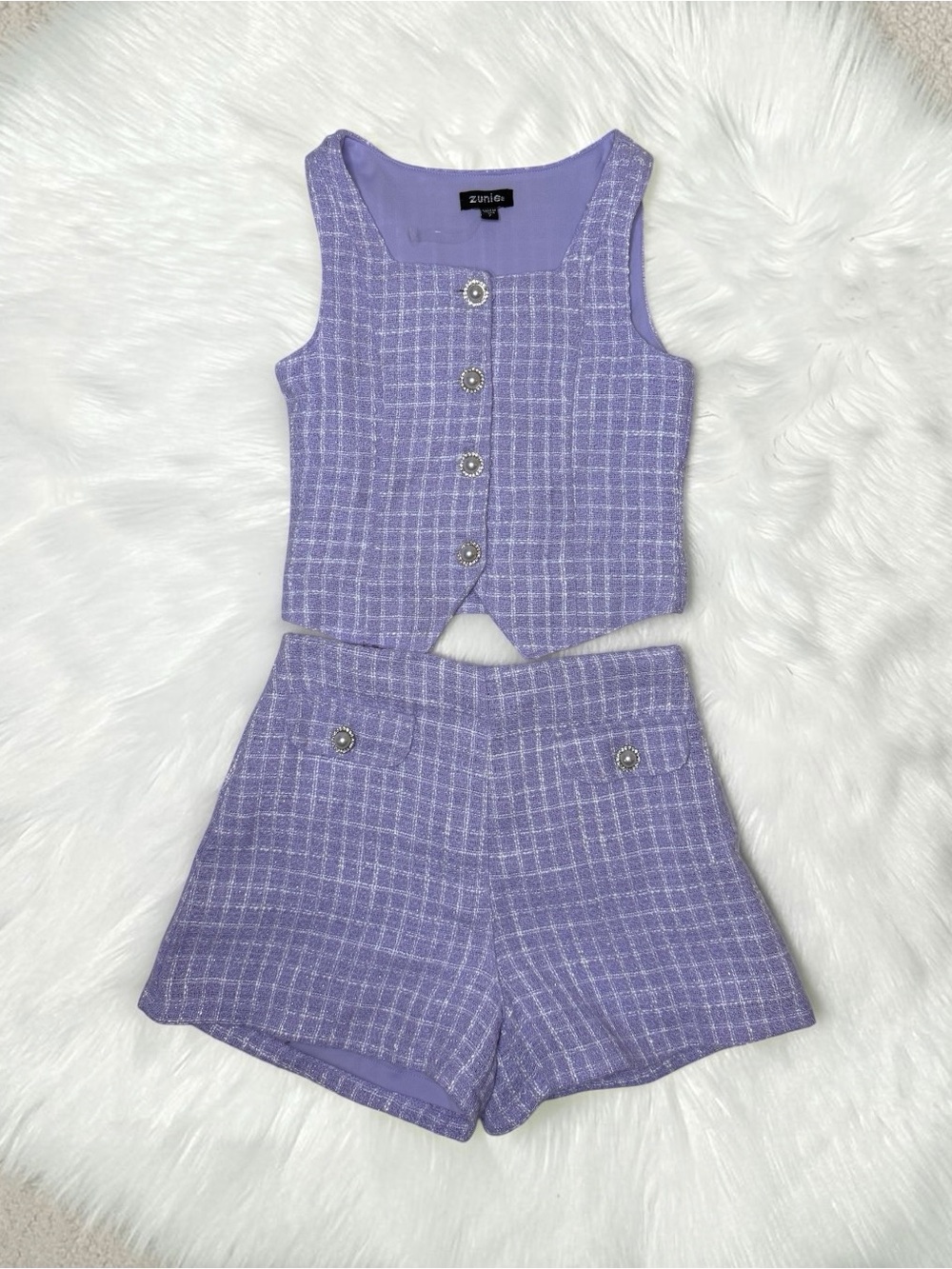 Zunie Girls Purple & White Tweed Two-Piece Set Size 7